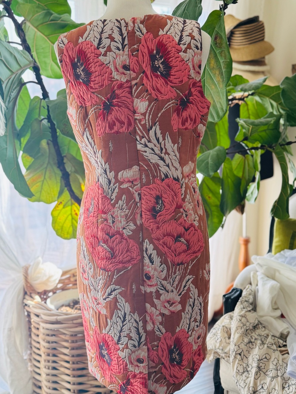 LOFT Rust Sheath Dress with Coral Floral
